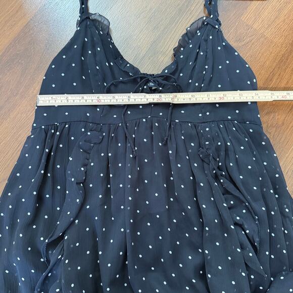 Abercrombie & Fitch Y2K Polka Dot Ruffle Babydoll Tank Dress Romantic Navy Sz L - Picture 4 of 6